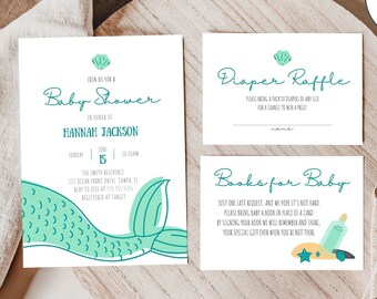 Mermaid Baby Shower Invitation, Under The Sea Baby Shower Invite, Girl Baby Shower, Beach Baby Shower Celebration, The Little Mermaid