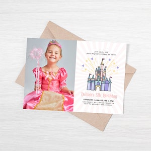 Vintage Disney Birthday Photo Invitation, Vintage Theme Park Birthday Invite, Magic Castle Birthday, Editable Template, Instant Download