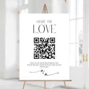 Personalized Wedding QR Code Sign, Share The Love Wedding Sign, Printable QR Code Sign, Photo Sharing Wedding Sign