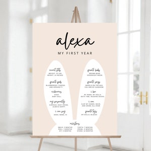 Scheda fondamentale del compleanno del coniglietto, alcune decorazioni del coniglietto, primo compleanno del coniglietto, segno delle statistiche del coniglietto, modello modificabile, download istantaneo