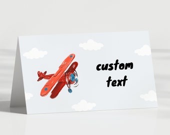 Airplane Birthday Food Tents, Plane Party Decorations, Fly On Over, Vintage Airplane Food Tents, Editable Template, Instant Download