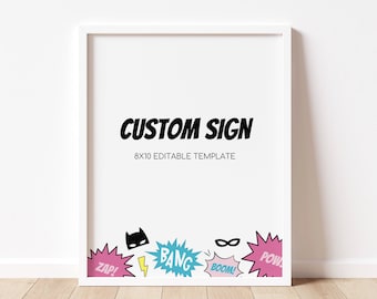 Girl Superhero Birthday Sign, Superhero Birthday Decorations, Modern Pink Superhero Decor, Editable Template, Instant Download