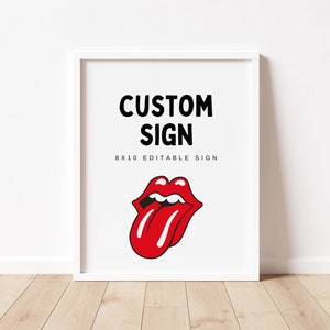 Rock and Roll Editable Sign, Rock N Roll Party Decor, Rocker Birthday Decorations, Music Birthday, Rolling Stones, Instant Download