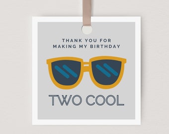 Two Cool Favor Tags, Boy Second Birthday Party Decor, Modern Two Cool Thank You Tags, Editable Template, Instant Download