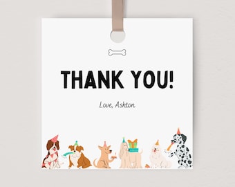 Bad Two the Bone Birthday Thank You Tag, Puppy Pawty, 2nd Birthday, Dog Theme Birthday Decorations, Editable Template, Instant Download
