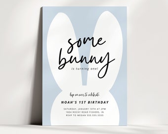 Bunny Birthday Invitation, Some Bunny Birthday Invite, Bunny First Birthday, Boy 1st Birthday Party, Editable Template, Instant Download