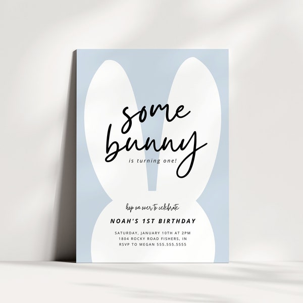 Bunny Birthday Invitation, Some Bunny Birthday Invite, Bunny First Birthday, Boy 1st Birthday Party, Editable Template, Instant Download