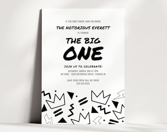 The Big One Geburtstagseinladung, Notorious One Party Invite, First Birthday Party, 90er Geburtstag, bearbeitbare Vorlage, Instant Download