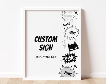 Superhero Birthday Editable Sign, Superhero Birthday Party Decorations, Modern Superhero Party Decor, Editable Template, Instant Download