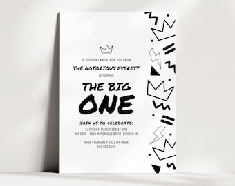 The Big One Geburtstagseinladung, Notorious One Party Invite, First Birthday Party, 90er Geburtstag, bearbeitbare Vorlage, Instant Download