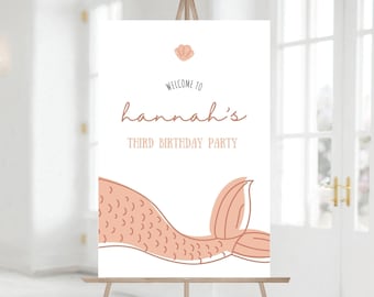 Mermaid Birthday Party Welcome Sign, Under The Sea Birthday Party Decorations, Girl Birthday Party, Instant Download