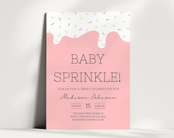 Sprinkle Baby Shower Invitation, Sprinkle Shower Invite, Girl Baby Shower, Baby Sprinkle Invitation, Editable Invitation, Instant Download