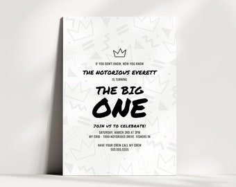 The Big One Geburtstagseinladung, Notorious One Party Invite, First Birthday Party, 90er Geburtstag, bearbeitbare Vorlage, Instant Download