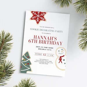 Christmas Cookie Decorating Birthday Party Invitation, Holiday Cookie Birthday Party Invite, Editable Template, Instant Download