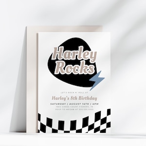 Rock and Roll Birthday Invitation, Modern Rock Birthday, Rock N Roll, Music Birthday, Rolling Stones, Editable Template, Instant Download