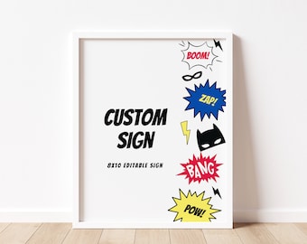 Superhero Birthday Editable Sign, Superhero Birthday Party Decorations, Modern Superhero Party Decor, Editable Template, Instant Download