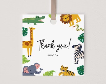 Two Wild Birthday Party Thank You Tag, Safari Two Wild Animal Birthday Favor Tag, Second Birthday Party, Two Wild Decor, Instant Download