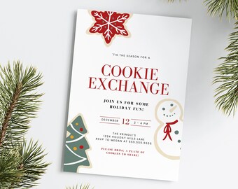 Christmas Cookie Exchange Party Invitation, Holiday Cookie Party Invite, Cookie Exchange, Editable Template, Instant Download
