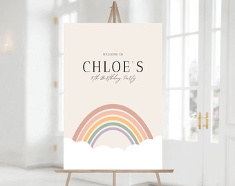 Cloud 9 Birthday Welcome Sign, Cloud Nine Customizable Sign, Cloud Nine Birthday Decor, Rainbow Clouds, Editable Template, Instant Download