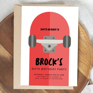 Skateboard Birthday Invitation, Skater Birthday Invite, Modern Skate Board Party, Editable Template, Instant Download
