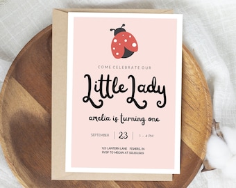 Ladybug Birthday Invitation, Lady Bug Party, Little Lady Birthday Invitation, Girl Birthday Party, Editable Template, Instant Download