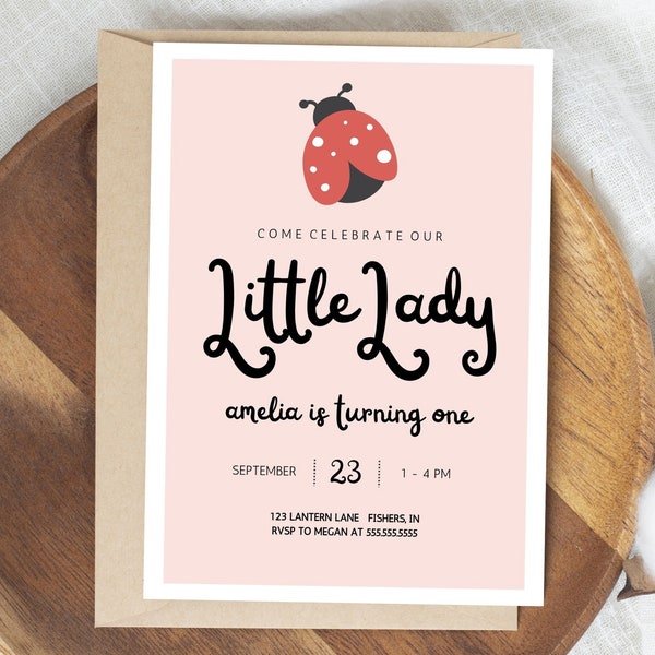 Ladybug Birthday Invitation, Lady Bug Party, Little Lady Birthday Invitation, Girl Birthday Party, Editable Template, Instant Download