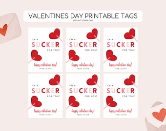 Printable Valentine's Day Sucker Card, Valentines Day Sucker Tag, Valentine Gift Label, Kids School Printable Tag, Editable Instant Download