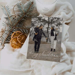 Modern Holiday Photo Card Template, Merry Christmas Card, Holiday Photo Card, Minimalistic Holiday Card Editable Template, Instant Download