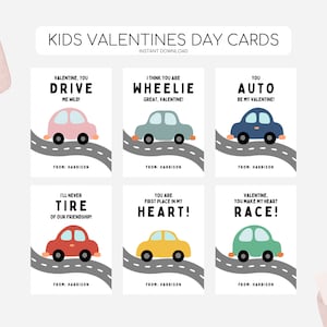 Kinder Auto Valentinstag Karten, druckbare Valentinstag Tags, Junge Autos Vday Karte, Fahrzeug Valentinstag Tag, bearbeitbare Sofort Download