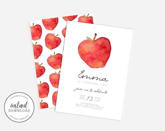 Apple Birthday Party Invitation, Apple Of Our Eye Birthday Party Invite, Fall Birthday, Editable Invitation, Instant Download