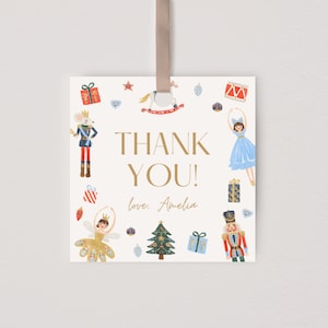 Nutcracker Birthday Thank You Tag, Modern Nutcracker Holiday Party Favor Tag, Winter Birthday, Editable Template, Instant Download