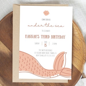 Mermaid Birthday Party Invitation, Under The Sea Birthday Party Invite, Girl Birthday Party, Instant Download