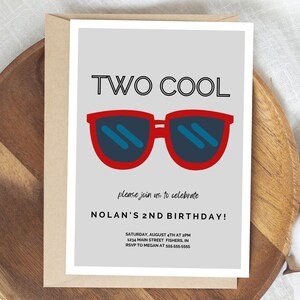 Two Cool Birthday Invitation, Boy Second Birthday Party Invite, Modern Two Cool Invitation, Editable Template, Instant Download