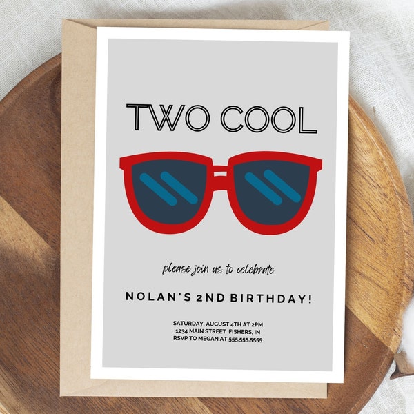 Two Cool Birthday Invitation, Boy Second Birthday Party Invite, Modern Two Cool Invitation, Editable Template, Instant Download