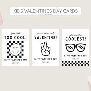 Cartões de Dia dos Namorados para Crianças Cool Dude, Etiquetas de Dia dos Namorados Too Cool Boy, Etiqueta Vday Too Cool, Namorados Modern Boy, Download Instantâneo Editável
