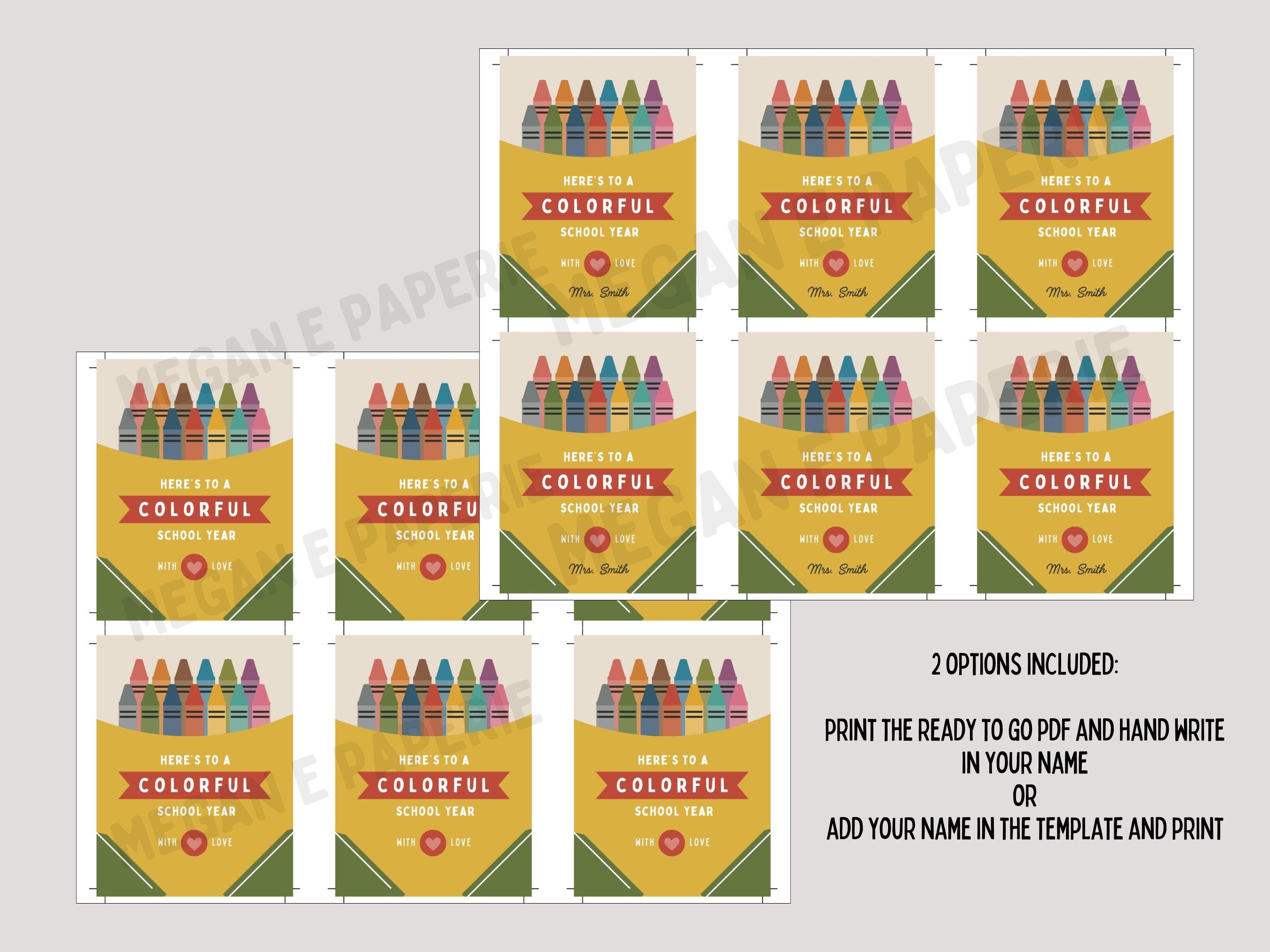 Crayon Back to School Tag, Printable Crayon Tags, Modern Crayon Back to ...