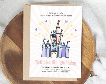 Vintage Disney Birthday Invitation, Vintage Theme Park Birthday Invite, Magic Castle Birthday, Editable Template, Instant Download
