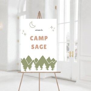 Ein glücklicher Camper Willkommensschild, Camping erste Geburtstagsparty Dekorationen, modernes Mädchen Camp Party Dekor, bearbeitbare Vorlage, sofortiger Download