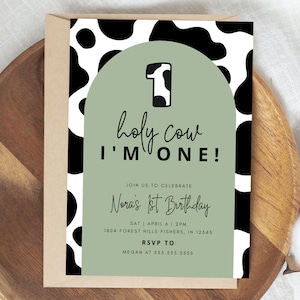 Holy Cow Birthday Invitation, Cow First Birthday Invitation, Holy Cow I&#39;m One Invite, Farm 1st Birthday, Editable Template, Instant Download