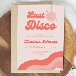 Editable Last Disco Bachelorette Party Invitation & Itinerary, Last Disco Retro Bachelorette Invite, Groovy, Retro 70s, Instant Download