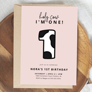 Holy Cow Birthday Invitation, Cow First Birthday Invitation, Holy Cow I&#39;m One Invite, Farm 1st Birthday, Editable Template, Instant Download