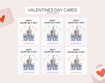 Princess Castle Valentines Day Card, Printable Princess Valentines Day Tags, Modern Castle Valentine, Editable Instant Download