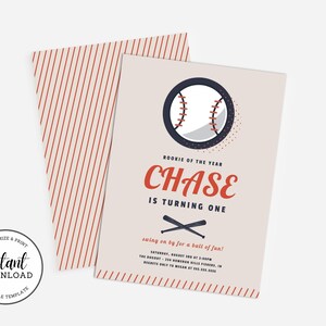 Baseball Birthday Invitation, Baseball First Birthday Invite, Sports Birthday, Our Little Rookie, Editable Invitation, Instant Download