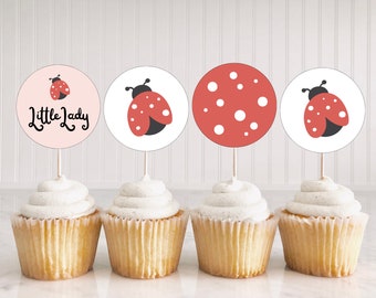 Ladybug Cupcake Toppers Lady Bug Decorations, Little Lady Birthday Decor, Girl Birthday Party, Editable Template, Instant Download