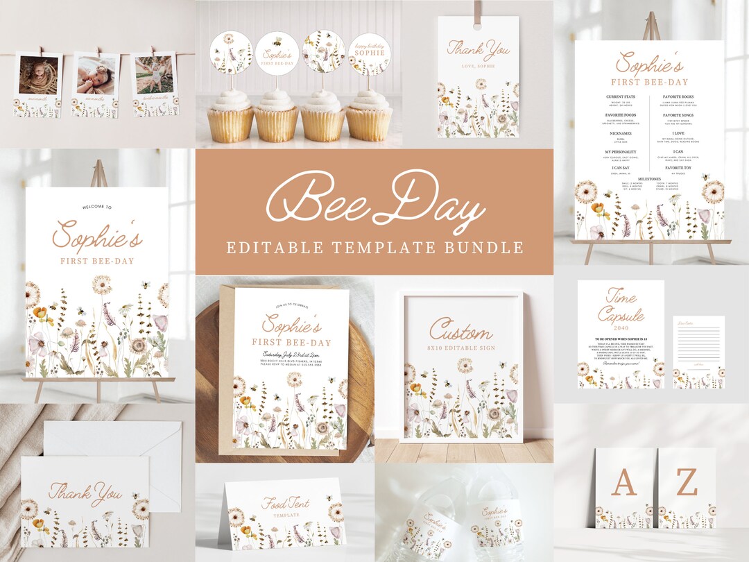 First Bee Day Birthday Bundle, Bee Birthday Party Decorations, 1st Bee ...