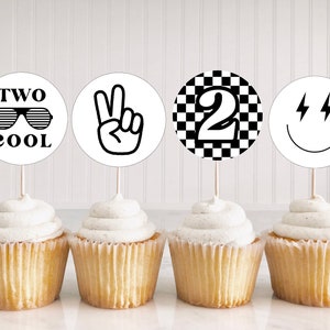 Two Cool Birthday Cupcake Toppers, Boy Second Birthday Party Decorations, Modern Two Cool Party Decor, Instant Download