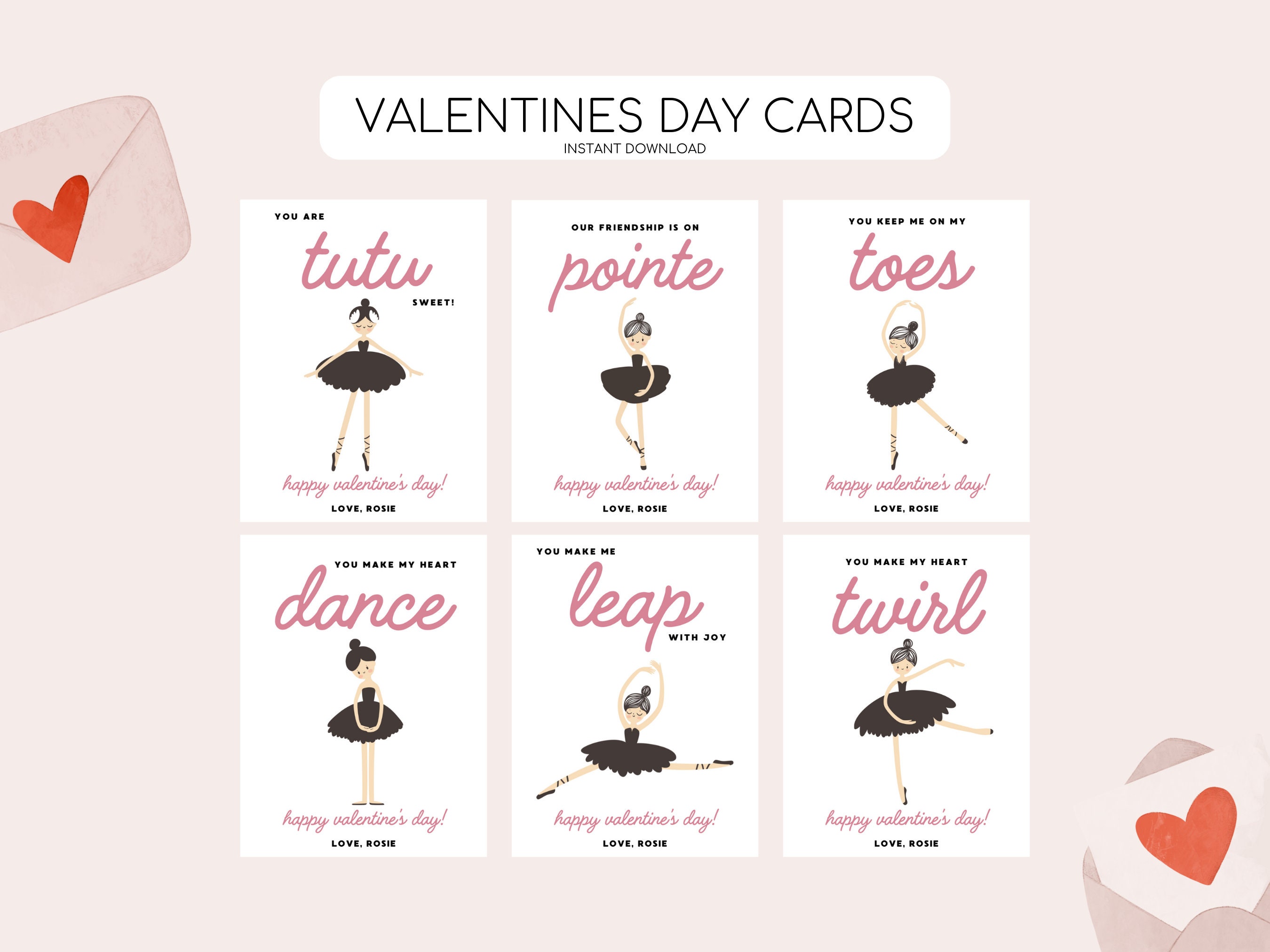 Printable Ballerina Valentine's Day Tag, Ballet Valentines Card
