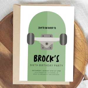 Skateboard Birthday Invitation, Skater Birthday Invite, Modern Skate Board Party, Editable Template, Instant Download
