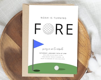 Golf Fore Birthday Party Invitation, Modern Golf Birthday Invite, Fourth Birthday Party Invite, Editable Template, Instant Download