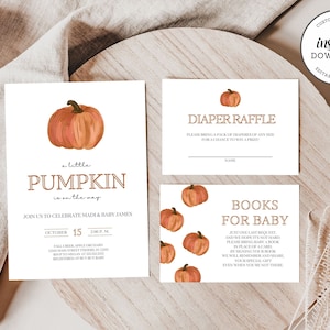 Pumpkin Baby Shower Invitation Set, Fall Baby Shower Invite, Little Pumpkin Baby Shower, Editable Invitation, Instant Download